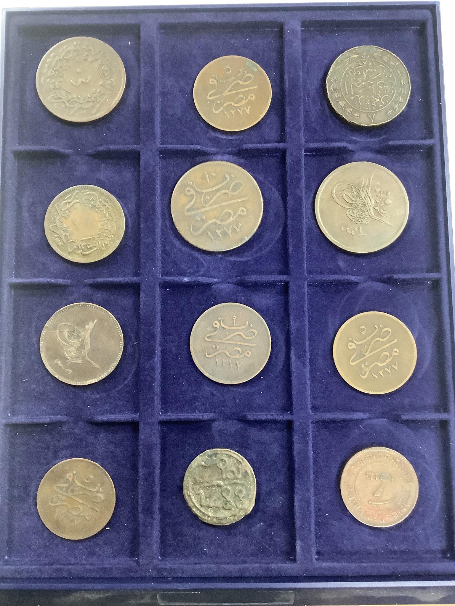 Ottoman Empire and Islamic coins, 19th/20th century, silver and bronze coinage, 12 trays